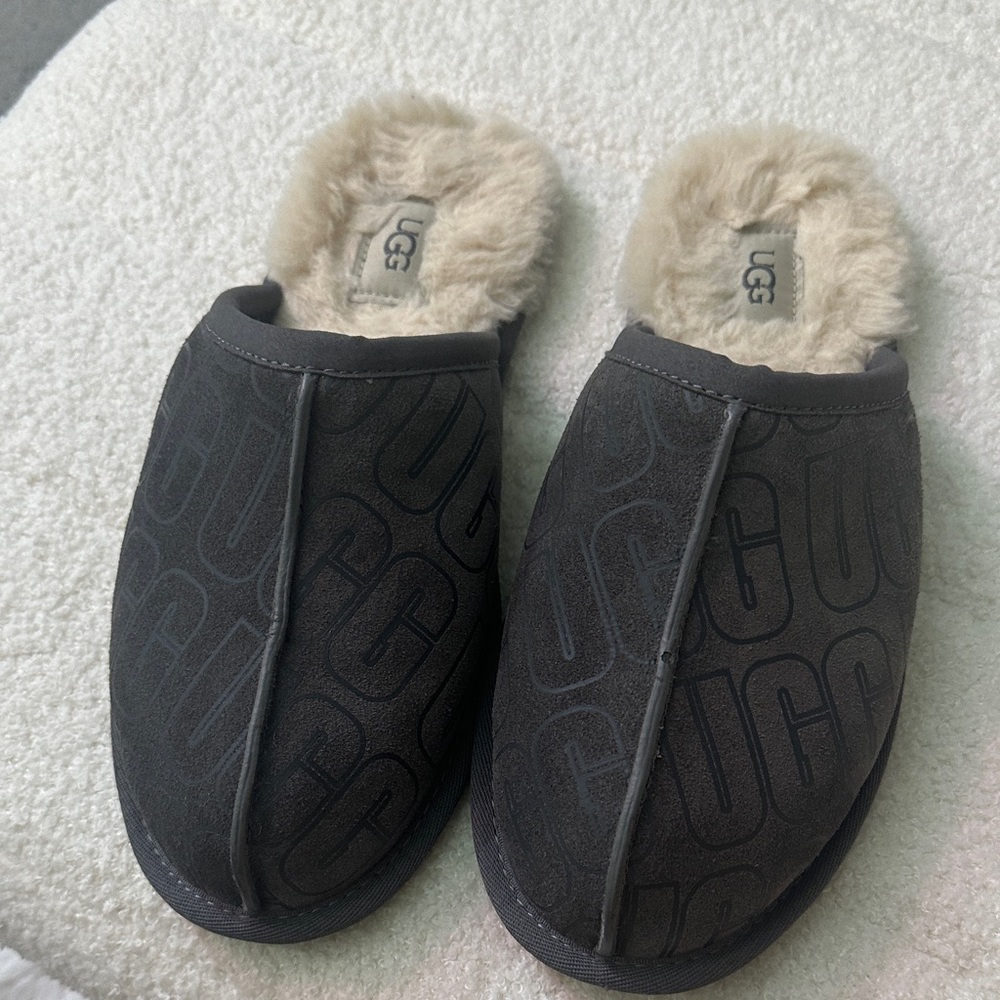 UGG Charcoal and Cream Logo Slippers